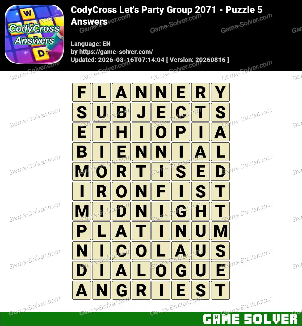 CodyCross Let’s Party Group 2071 – Puzzle 5 Answers